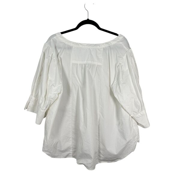 By Anthropologie Flowy 3/4 Sleeve White Boxy Crop Blouse Size 2X - Picture 3 of 5